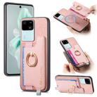 For vivo S18 / S18 Pro 5G Retro Magsafe Cross Leather Ring Holder Card Bag Phone Case(Pink) - 1