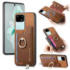 For vivo S18 / S18 Pro 5G Retro Magsafe Cross Leather Ring Holder Card Bag Phone Case(Brown) - 1