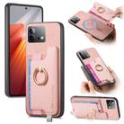 For Vivo iQOO Neo8 / Neo8 Pro Retro Magsafe Cross Leather Ring Holder Card Bag Phone Case(Pink) - 1