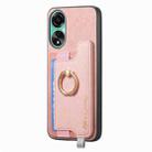 For OPPO Reno12 Pro Global Retro Magsafe Cross Leather Ring Holder Card Bag Phone Case(Pink) - 2