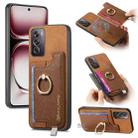 For OPPO Reno12 Pro Global Retro Magsafe Cross Leather Ring Holder Card Bag Phone Case(Brown) - 1