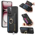For OPPO Reno12 Pro Global Retro Magsafe Cross Leather Ring Holder Card Bag Phone Case(Black) - 1