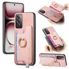 For OPPO Reno12 Global Retro Magsafe Cross Leather Ring Holder Card Bag Phone Case(Pink) - 1