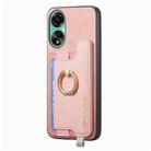 For OPPO Reno12 Global Retro Magsafe Cross Leather Ring Holder Card Bag Phone Case(Pink) - 2