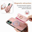 For OPPO Reno12 Global Retro Magsafe Cross Leather Ring Holder Card Bag Phone Case(Pink) - 3