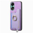 For OPPO Reno12 Global Retro Magsafe Cross Leather Ring Holder Card Bag Phone Case(Purple) - 2