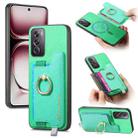 For OPPO Reno12 Global Retro Magsafe Cross Leather Ring Holder Card Bag Phone Case(Green) - 1