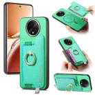 For OPPO A3 Pro Retro Magsafe Cross Leather Ring Holder Card Bag Phone Case(Green) - 1