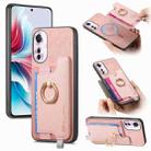 For OPPO Reno11 F Retro Magsafe Cross Leather Ring Holder Card Bag Phone Case(Pink) - 1