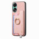 For OPPO Reno11 Global Retro Magsafe Cross Leather Ring Holder Card Bag Phone Case(Pink) - 2