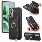 For OPPO Reno11 Pro 5G Global Retro Magsafe Cross Leather Ring Holder Card Bag Phone Case(Black) - 1