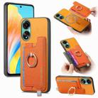 For OPPO A58 4G Retro Magsafe Cross Leather Ring Holder Card Bag Phone Case(Yellow) - 1