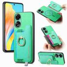 For OPPO A58 4G Retro Magsafe Cross Leather Ring Holder Card Bag Phone Case(Green) - 1