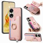 For OPPO Reno8 T / A1 Pro Retro Magsafe Cross Leather Ring Holder Card Bag Phone Case(Pink) - 1