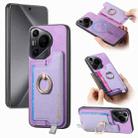 For Huawei Pura 70 Retro Magsafe Cross Leather Ring Holder Card Bag Phone Case(Purple) - 1