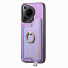 For Huawei Pura 70 Pro Retro Magsafe Cross Leather Ring Holder Card Bag Phone Case(Purple) - 2