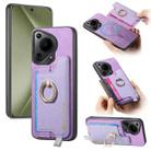 For Huawei Pura 70 Ultra Retro Magsafe Cross Leather Ring Holder Card Bag Phone Case(Purple) - 1