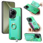 For Huawei Pura 70 Ultra Retro Magsafe Cross Leather Ring Holder Card Bag Phone Case(Green) - 1