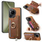 For Huawei Pura 70 Ultra Retro Magsafe Cross Leather Ring Holder Card Bag Phone Case(Brown) - 1