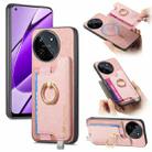 For Realme 11 4G Global Retro Magsafe Cross Leather Ring Holder Card Bag Phone Case(Pink) - 1