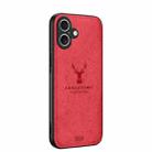 For iPhone 16 Plus Deer Head Cloth Skin All-inclusive Phone Case(Red) - 1