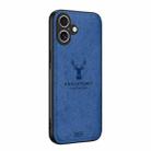 For iPhone 16 Deer Head Cloth Skin All-inclusive Phone Case(Blue) - 1