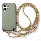 For iPhone 16 Plus Carbon Fiber Texture Leather Back Phone Case with Crossbody Strap(Green) - 2