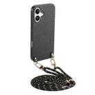 For iPhone 16 Plus Carbon Fiber Texture Leather Back Phone Case with Crossbody Strap(Black) - 1