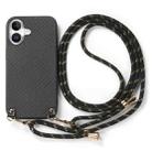 For iPhone 16 Plus Carbon Fiber Texture Leather Back Phone Case with Crossbody Strap(Black) - 2