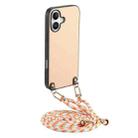 For iPhone 16 Plus Carbon Fiber Texture Leather Back Phone Case with Crossbody Strap(Khaki) - 1