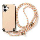 For iPhone 16 Plus Carbon Fiber Texture Leather Back Phone Case with Crossbody Strap(Khaki) - 2