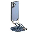 For iPhone 16 Plus Carbon Fiber Texture Leather Back Phone Case with Crossbody Strap(Blue) - 1