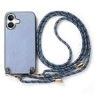 For iPhone 16 Plus Carbon Fiber Texture Leather Back Phone Case with Crossbody Strap(Blue) - 2