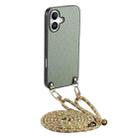 For iPhone 16 Carbon Fiber Texture Leather Back Phone Case with Crossbody Strap(Green) - 1