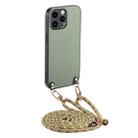 For iPhone 15 Pro Max Carbon Fiber Texture Leather Back Phone Case with Crossbody Strap(Green) - 1