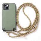 For iPhone 15 Pro Max Carbon Fiber Texture Leather Back Phone Case with Crossbody Strap(Green) - 2