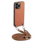 For iPhone 15 Pro Carbon Fiber Texture Leather Back Phone Case with Crossbody Strap(Brown) - 1