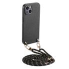 For iPhone 15 Plus Carbon Fiber Texture Leather Back Phone Case with Crossbody Strap(Black) - 1