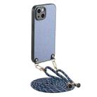 For iPhone 15 Plus Carbon Fiber Texture Leather Back Phone Case with Crossbody Strap(Blue) - 1