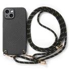 For iPhone 15 Carbon Fiber Texture Leather Back Phone Case with Crossbody Strap(Black) - 2