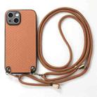 For iPhone 14 Pro Max Carbon Fiber Texture Leather Back Phone Case with Crossbody Strap(Brown) - 2