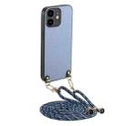 For iPhone 12 mini Carbon Fiber Texture Leather Back Phone Case with Crossbody Strap(Blue) - 1