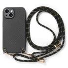 For iPhone 11 Pro Max Carbon Fiber Texture Leather Back Phone Case with Crossbody Strap(Black) - 2