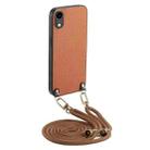 For iPhone XR Carbon Fiber Texture Leather Back Phone Case with Crossbody Strap(Brown) - 1