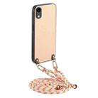 For iPhone XR Carbon Fiber Texture Leather Back Phone Case with Crossbody Strap(Khaki) - 1