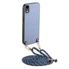 For iPhone XR Carbon Fiber Texture Leather Back Phone Case with Crossbody Strap(Blue) - 1