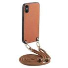 For iPhone XS Max Carbon Fiber Texture Leather Back Phone Case with Crossbody Strap(Brown) - 1