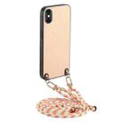 For iPhone X / XS Carbon Fiber Texture Leather Back Phone Case with Crossbody Strap(Khaki) - 1