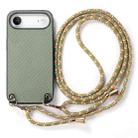 For iPhone Air Carbon Fiber Texture Leather Back Phone Case with Crossbody Strap(Green) - 2