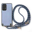 For Samsung Galaxy A34 5G Carbon Fiber Texture Leather Back Cover Phone Case with Crossbody Strap(Blue) - 2